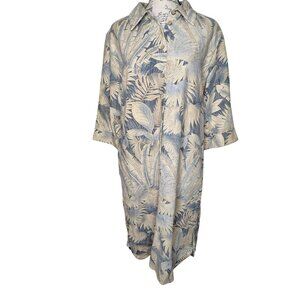 Soft Surroundings Medium Flora Linen Blend Shirt Dress Tropical Muted Palm Vacay